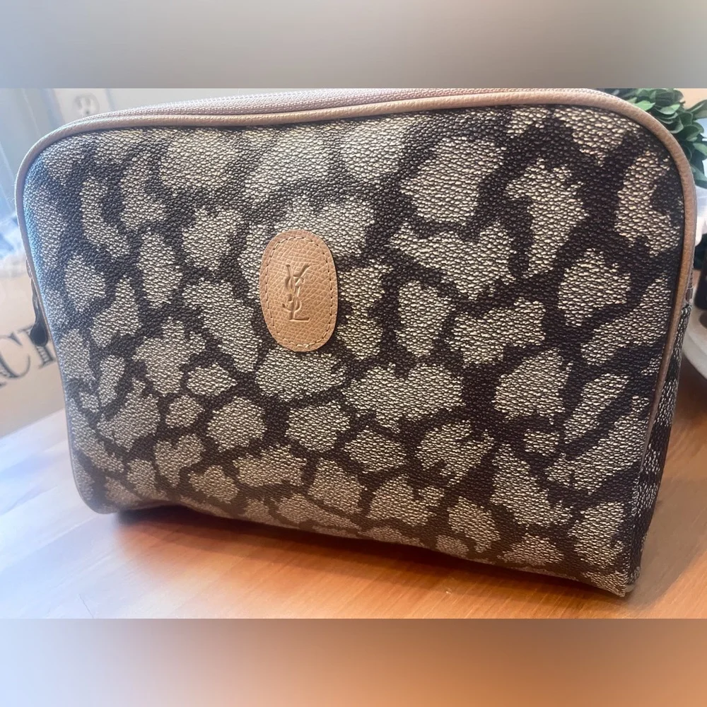Yves Saint Laurent Black and Tan Patterned Cosmetic Pouch