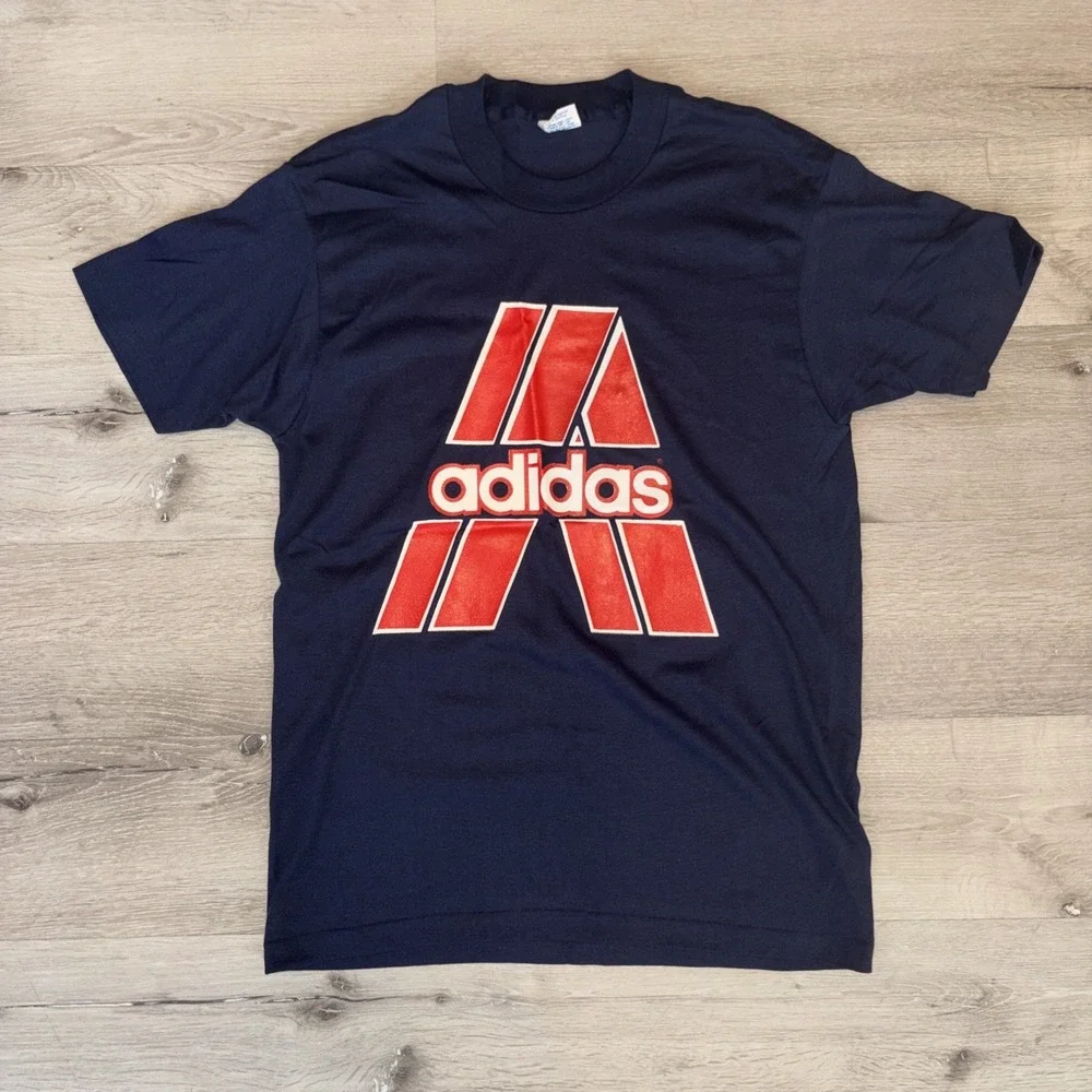Vintage 1980s Adidas T Shirt Men's Medium Navy Blue Single Stitch