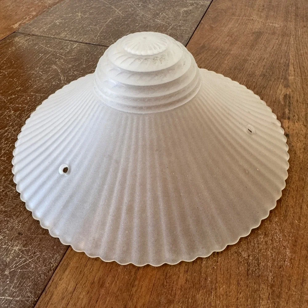 MCM Vintage White Frosted Glass Lamp Shade Scalloped Edge Ribbed Design Art Deco
