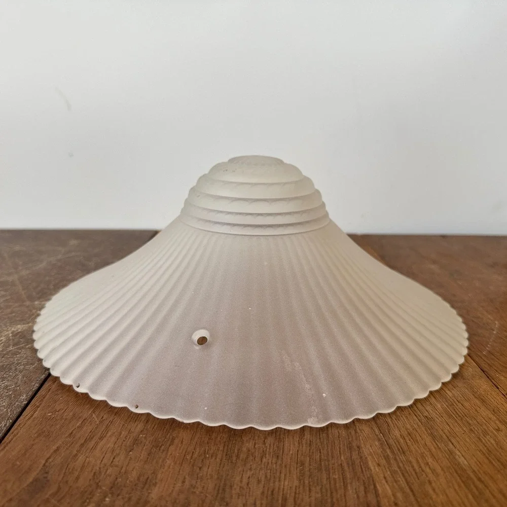 MCM Vintage White Frosted Glass Lamp Shade Scalloped Edge Ribbed Design Art Deco