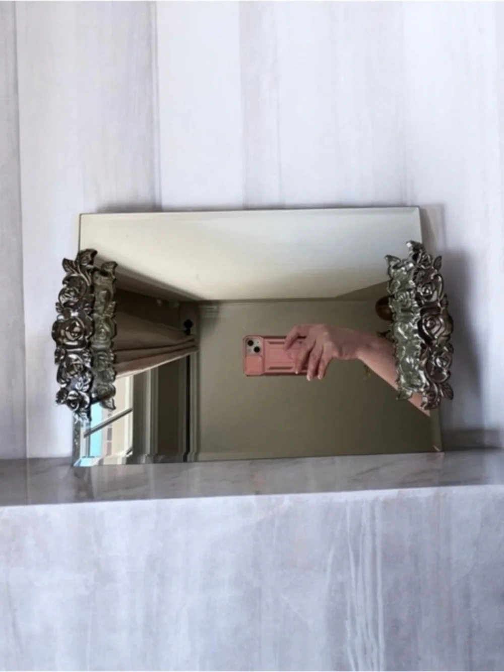 Elegant Silver Floral Mirror vanity tray