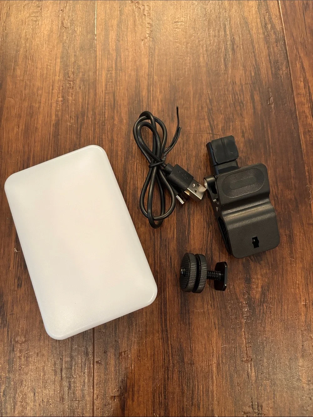 Portable LED Photography Light with Black Mount and USB Cable - White