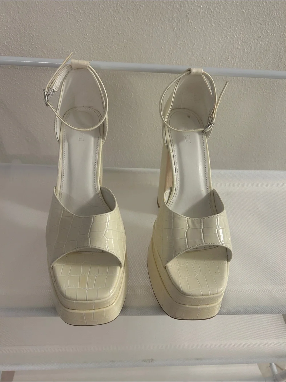 Cream Platform Ankle-Strap Sandals - Women's