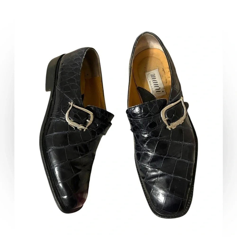 MAURI Alligator BLUE Oxford Monk Strap Alligator Buckle Shoes Men's Size 9