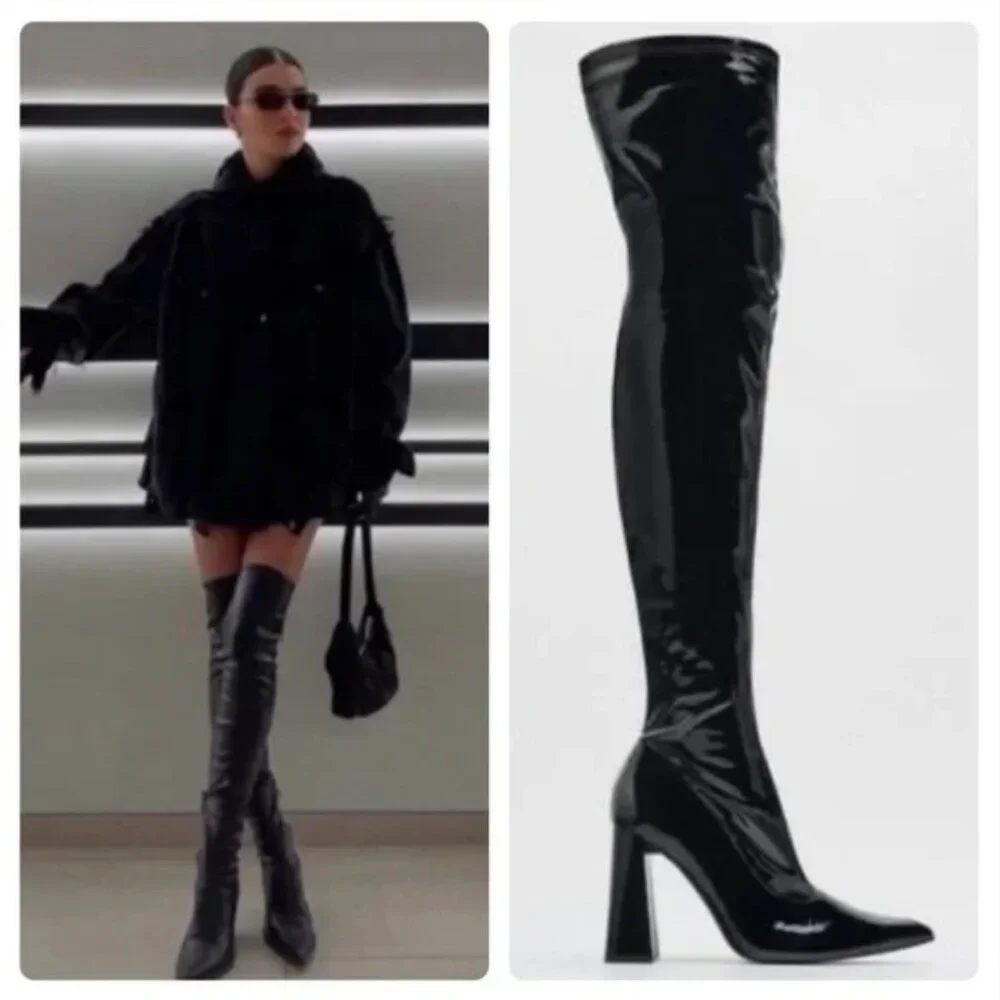 Zara Patent Over the Knee Boots