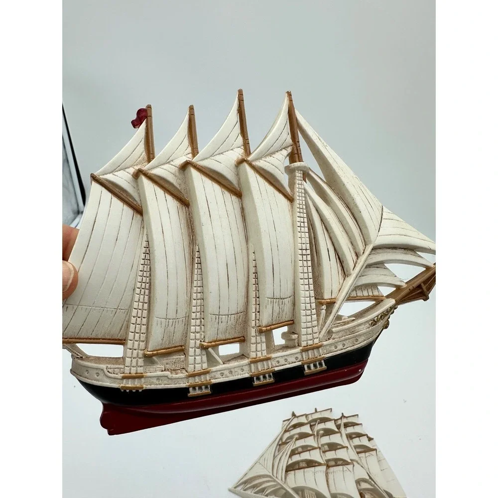 Vintage Sailing Ship Wall Decor Nautical 3D Relief Plaques Cream White Set of 2‎