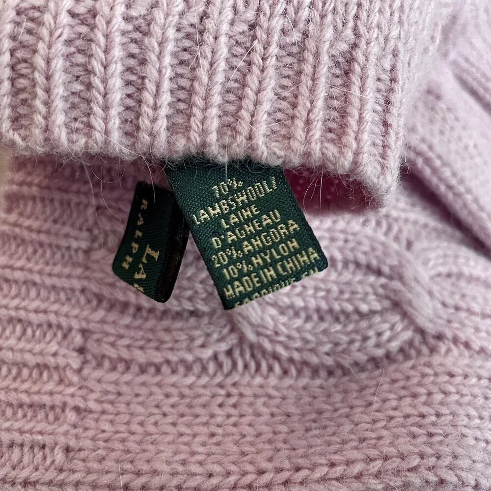 Y2K Vintage Lauren Ralph Lauren Lambswool Angora Cable‎ Knit Gloves Pink NWOT