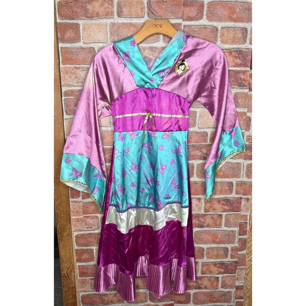Disney Store Mulan Costume‎ Dress Kids 6/6X Purple Teal Butterfly Satin Dress Up