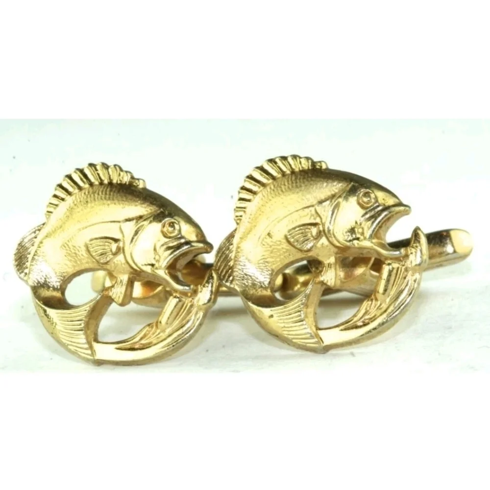 VINTAGE 1950'S HICKOK WIDE MOUTH BASS FISH‎ CUFFLINKS