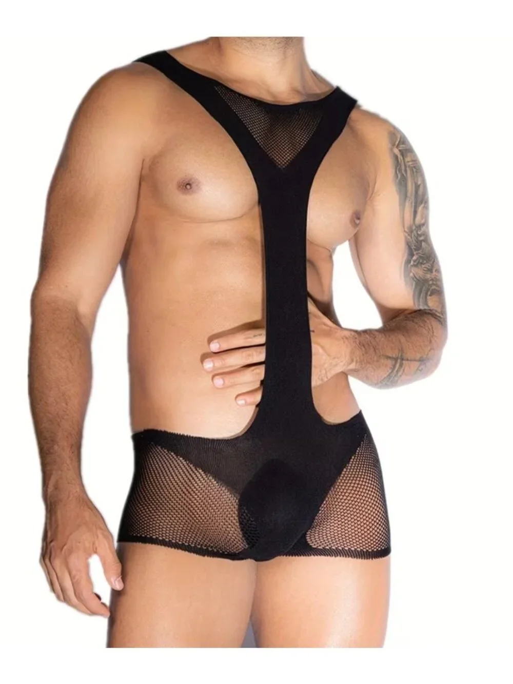 Mens Sexy Black Mesh Bodysuit*Y-Strap*Fishnet*Gay*Cosplay*Sissy*Femboy*NIP