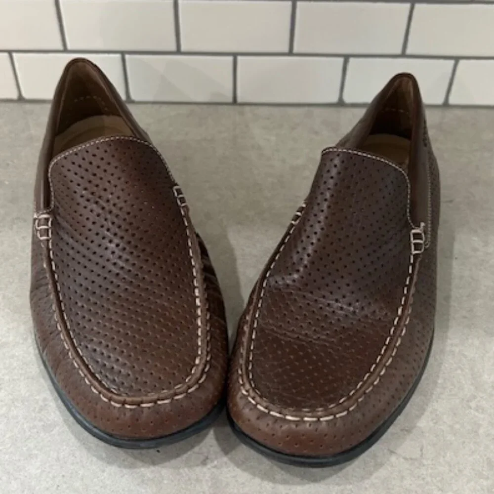Ecco Men's Brown Genuine Leather Perforated Loafers Sz 11 Excellent