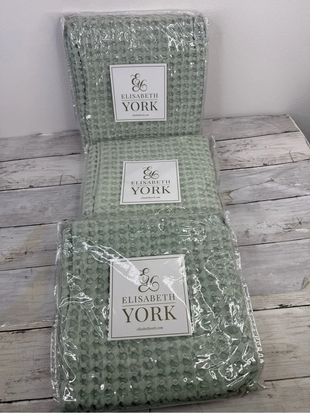 Elisabeth York Lida Waffle Knit Euro Sham in a soft seaglass/sage green tone
