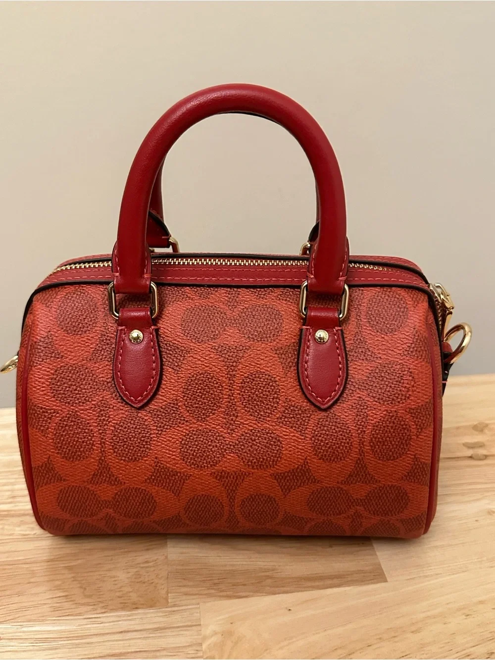 Coach Red Signature Mini Satchel with Gold Hardware