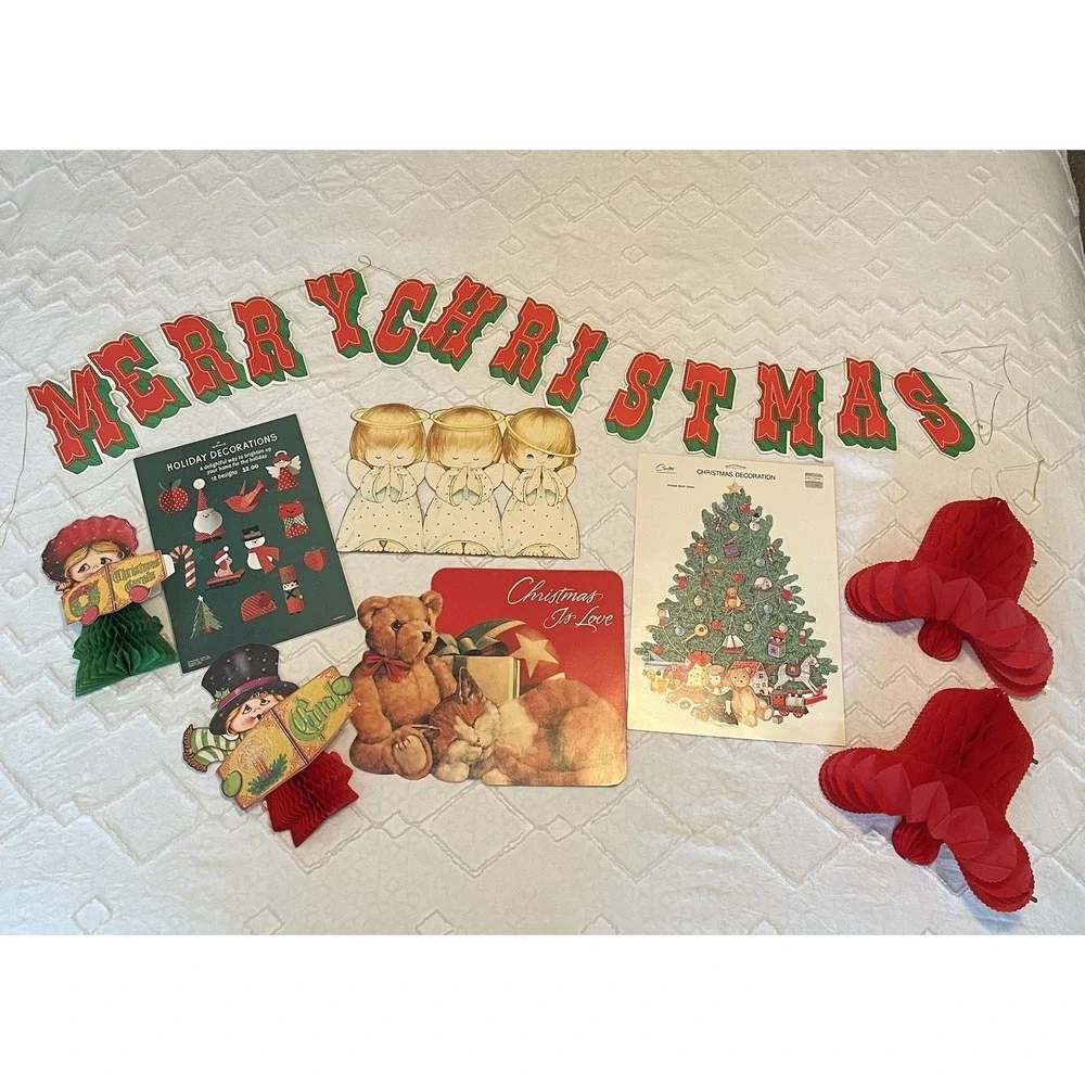 VTG‎ 80s Made In USA Die Cut & Honeycomb Christmas Decor Lot Tree Angels Bells