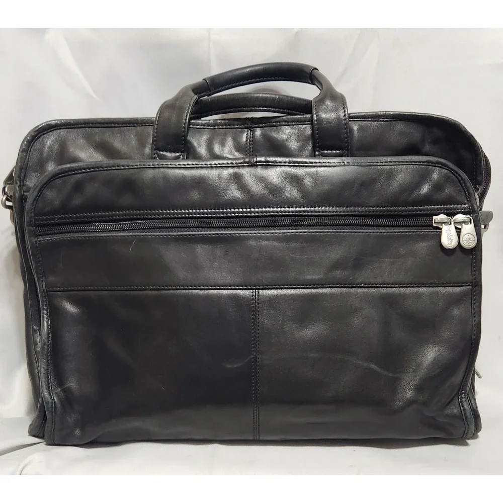 Vintage Briggs & Riley Black Leather Executive Briefcase Laptop Messenger Bag
