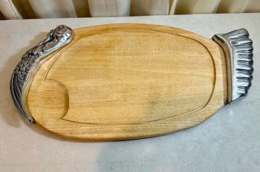 Vintage Wood and Aluminum Turkey-Shaped Serving Platter/Cutting Board‎