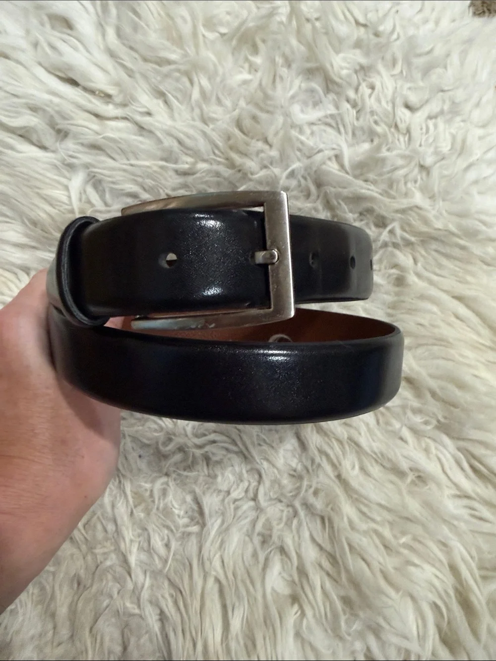 Jos A Bank Dress Belt Mens Size 36 Black Genuine Leather Silver Tone Buckle 0368