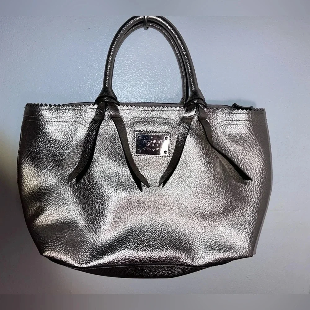 Victoria’s Secret, all gold pebble finish lined satchel w/ gold top zip closure‎