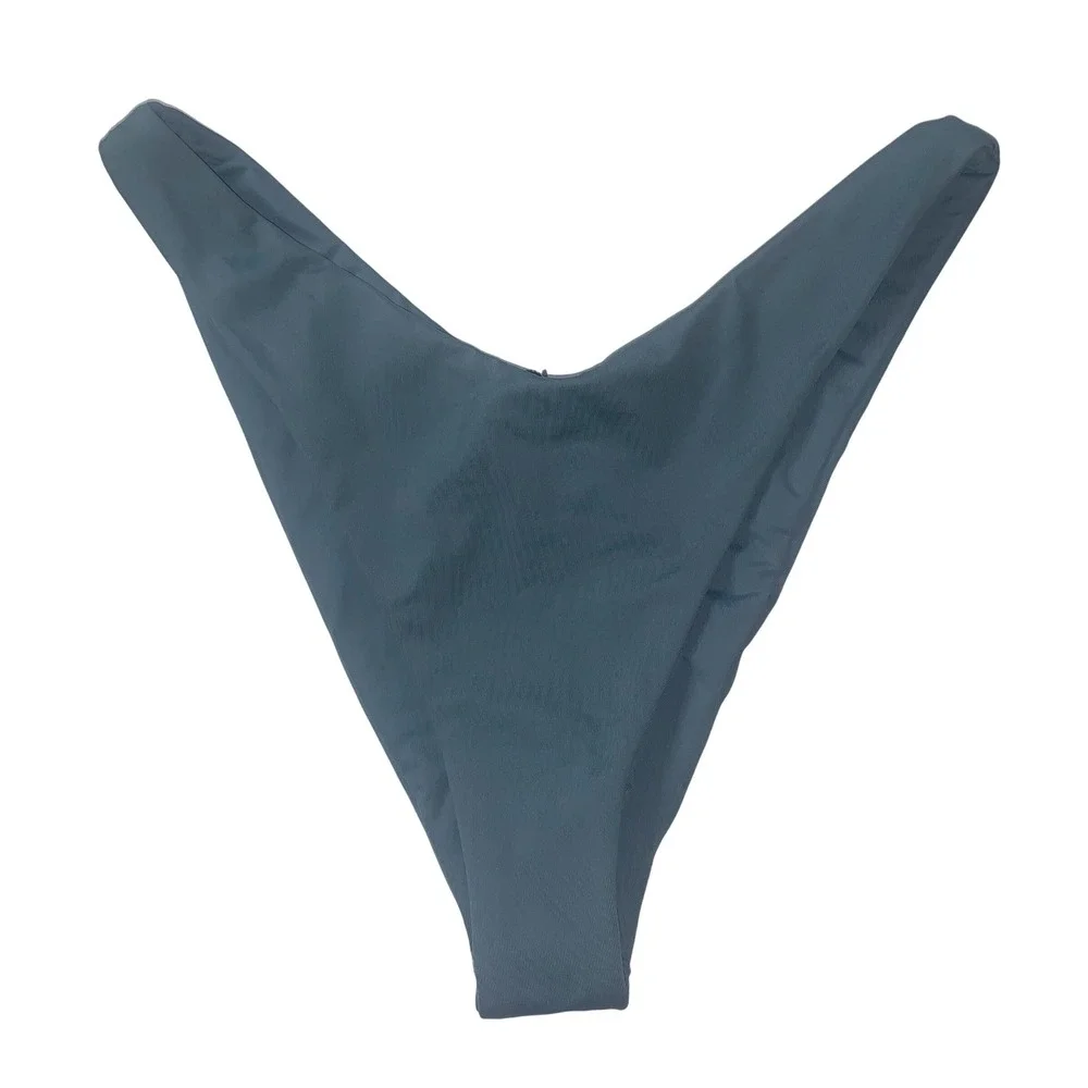 L*Space‎ Bitsy Cut Bikini Bottom Slate Gray Ribbed Textured Swimsuit S Small USA