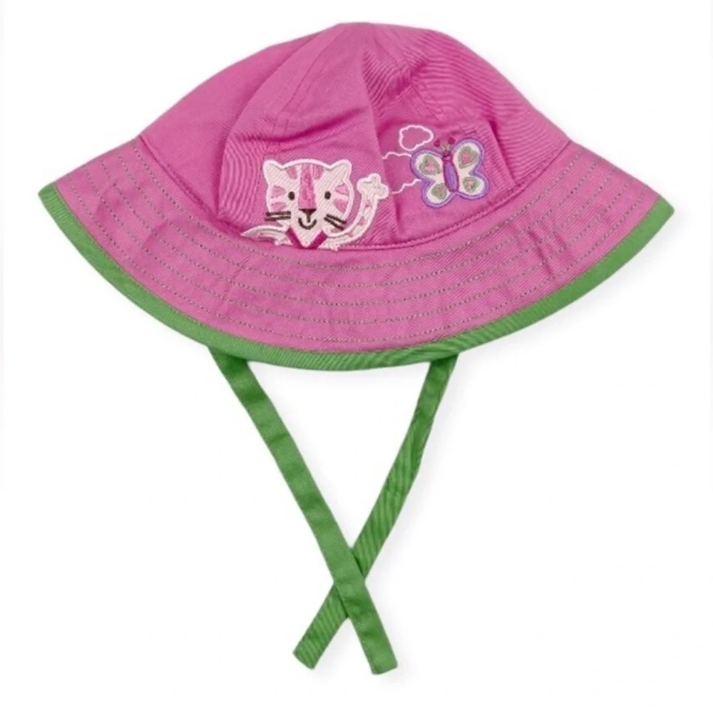 Hanna Andersson pink sunhat with green chin ties Size Medium