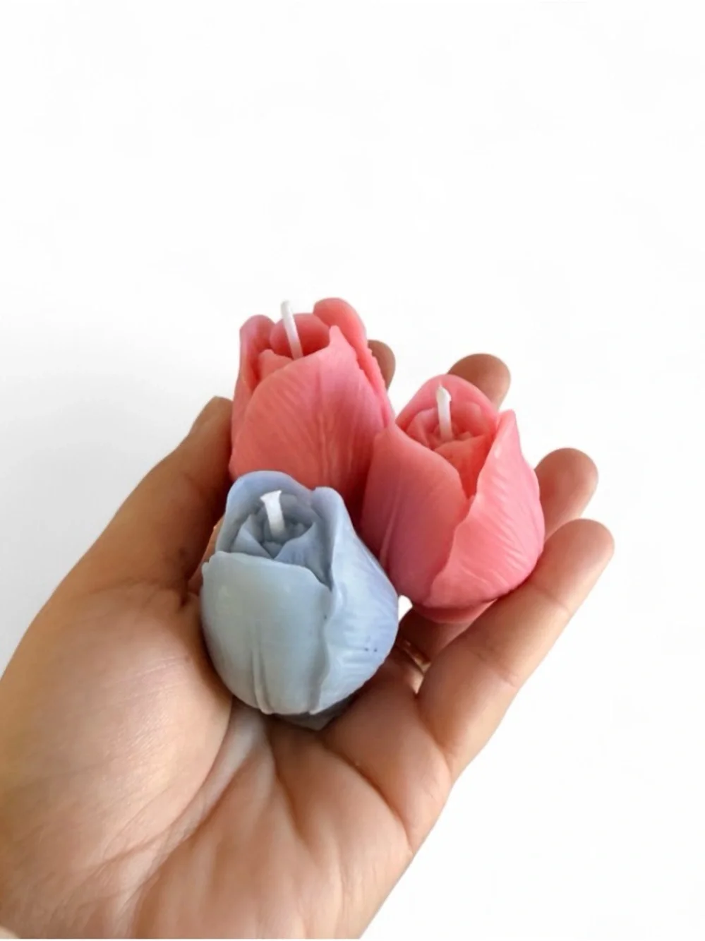 Tulip-Shaped Decorative Candles - Pink & Light Blue