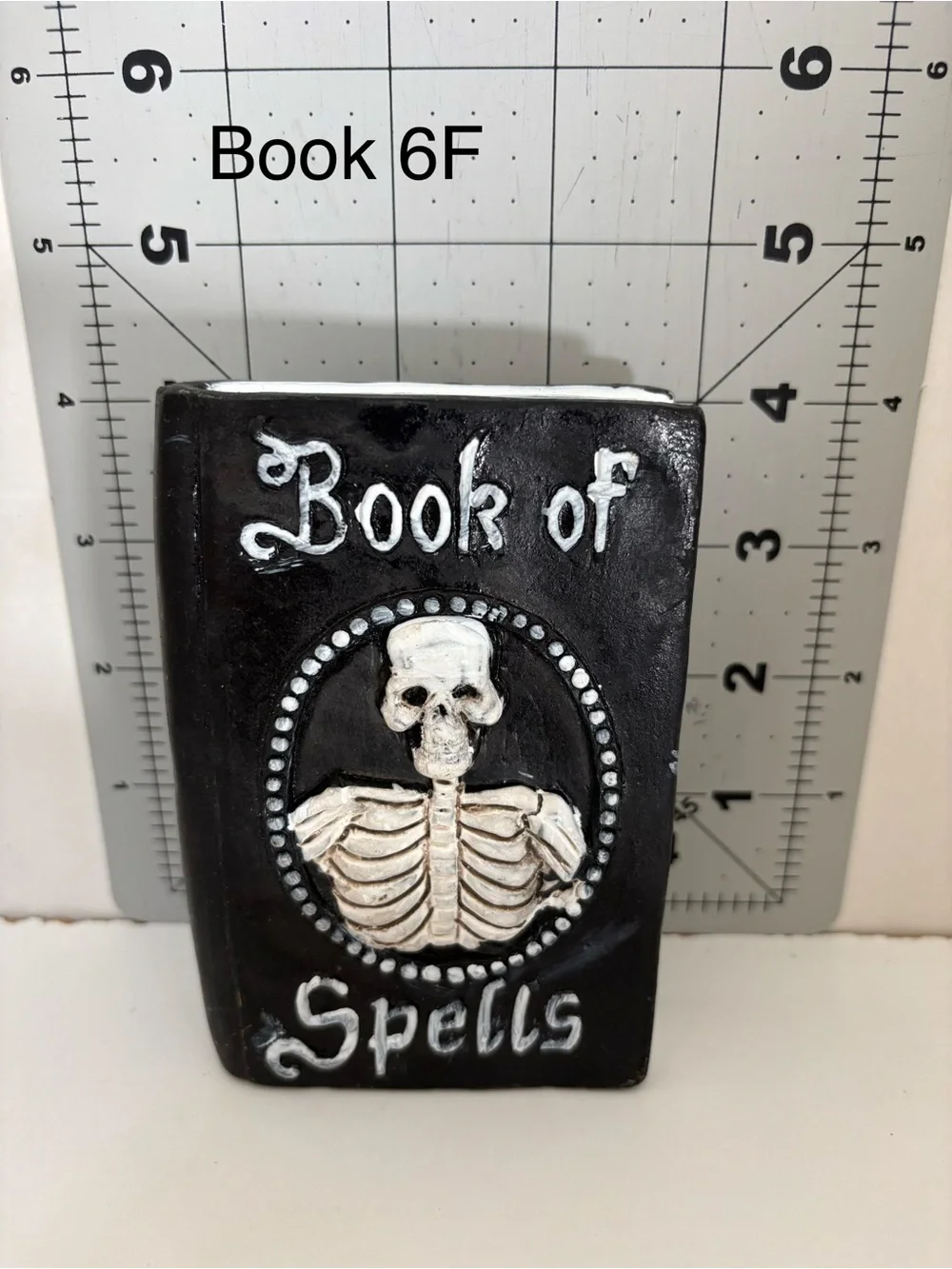 Book of Spells Table Decor - Black and White Gothic Skeleton Accent