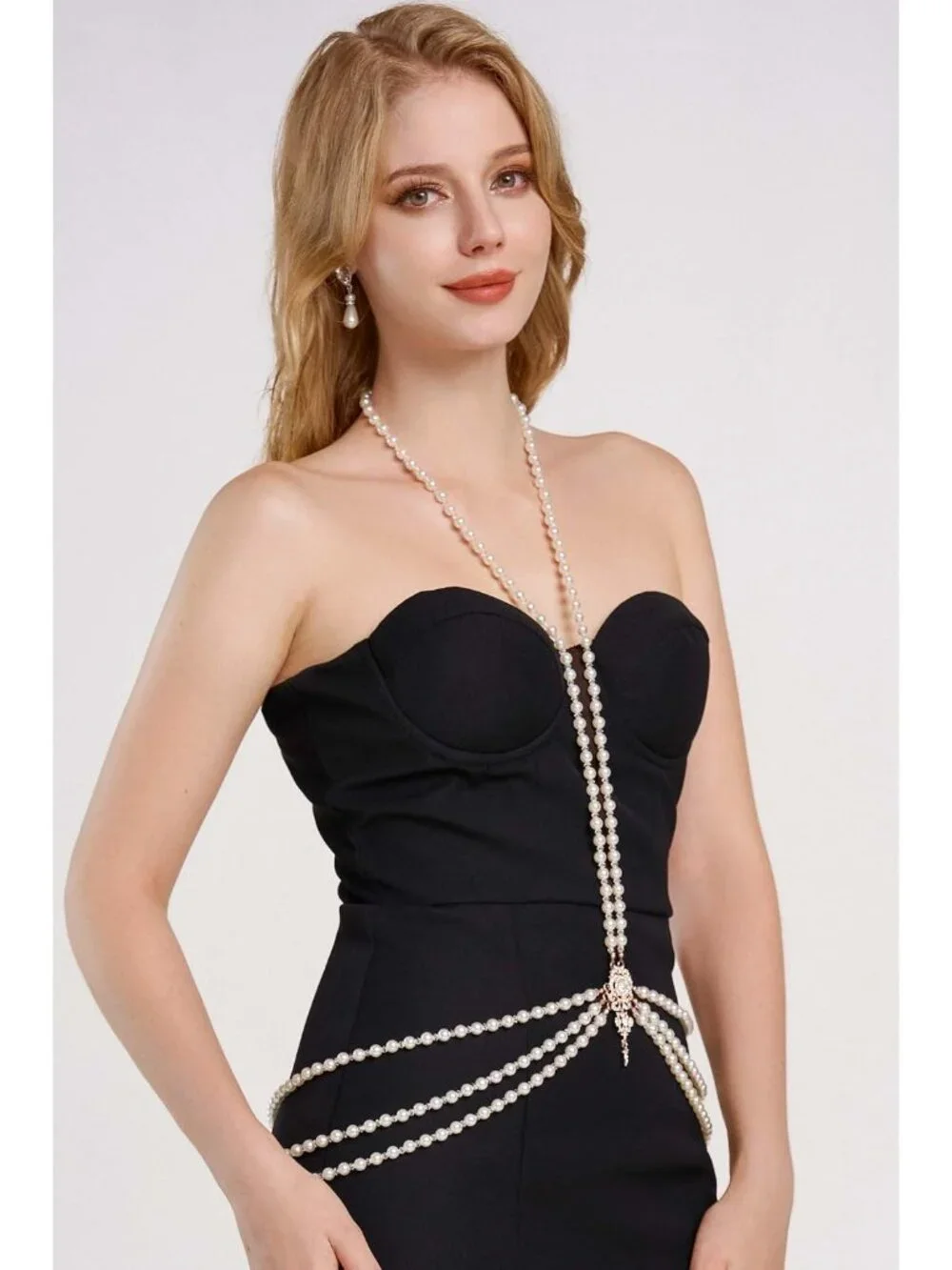 Faux Pearl Body Chain for Women 6mm Beads 1920s Gatsby