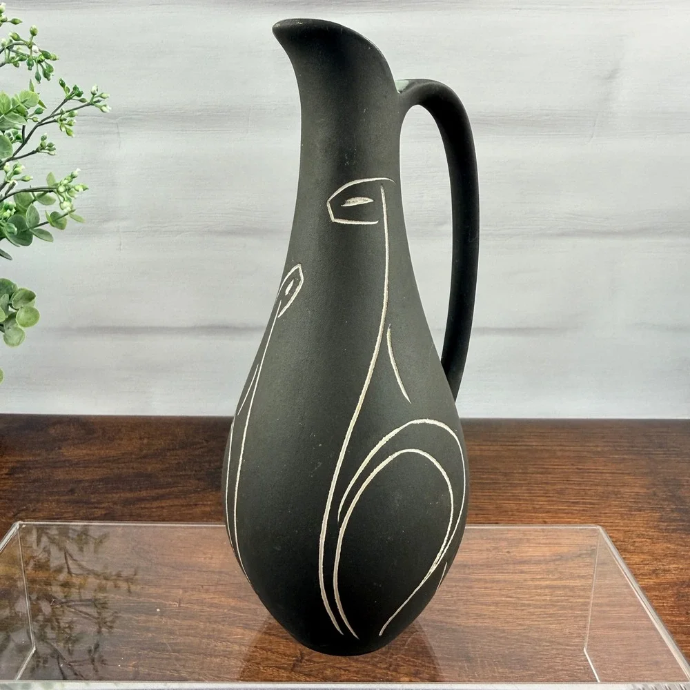 Stützel Sachs Aalen West German Pottery Cat Pitcher Sgraffito MCM