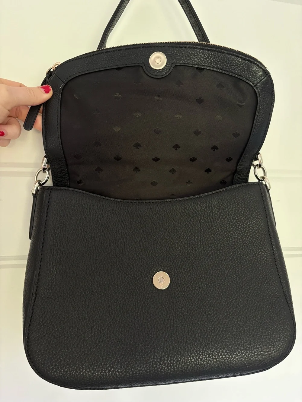 kate spade Black Pebbled Leather Shoulder Bag with Silver Hardware