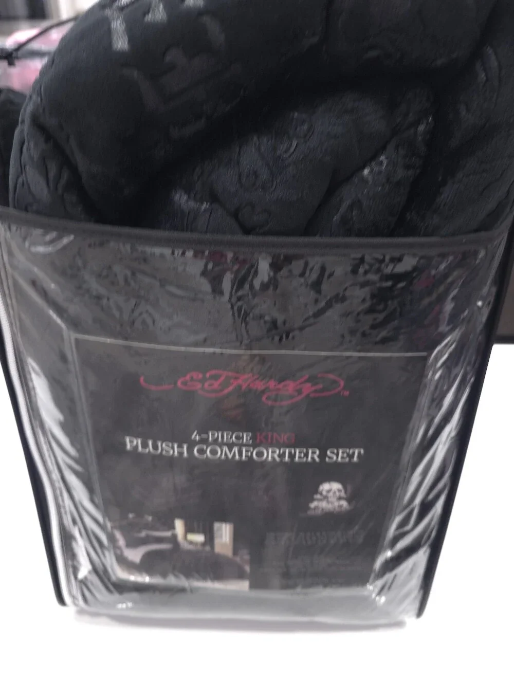 Ed Hardy KING 4-Piece Skull Embossed Black Comforter Set Set