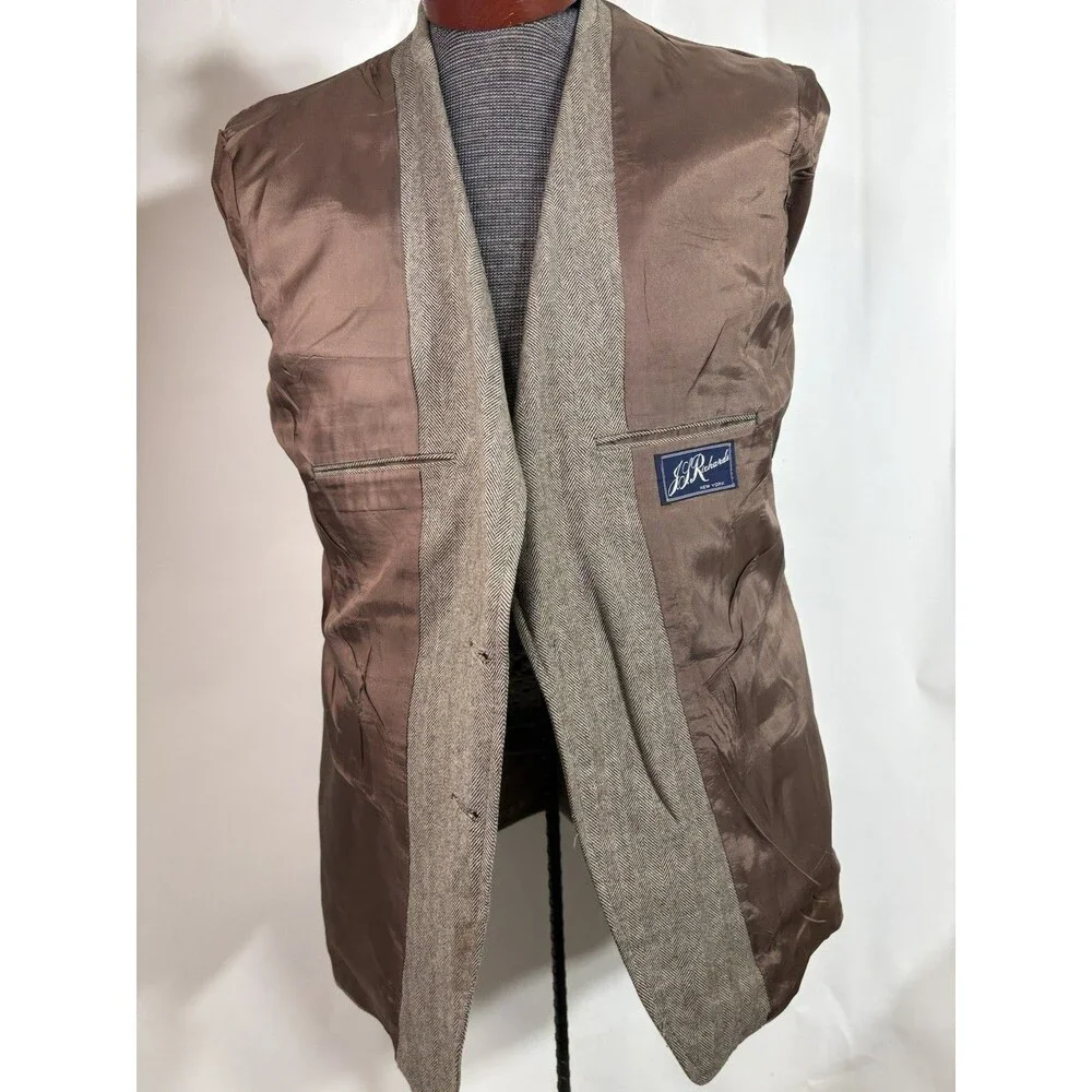 Vtg Men's 44R Brown Wool Tweed Sport Coat Jacket Blazer Herringbone Richards EUC
