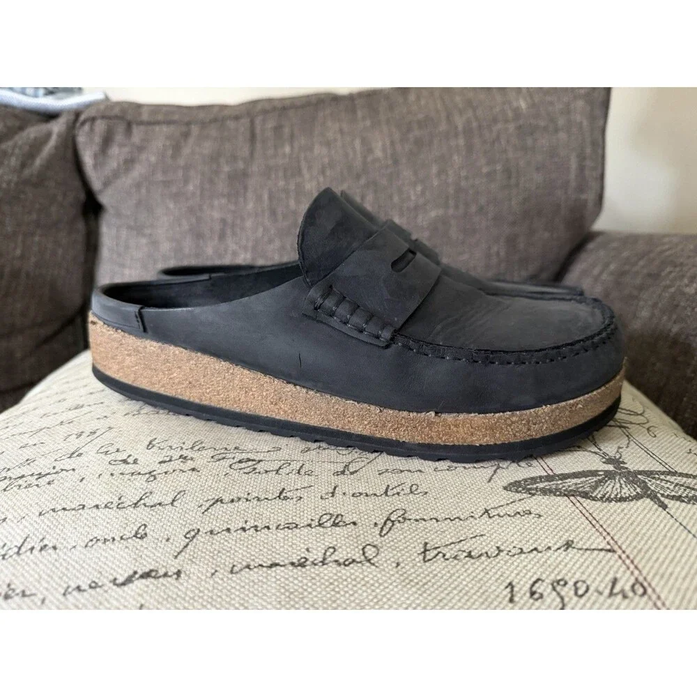 Birkenstock Naples Oiled Leather Black Loafer Clog EU 43 US 10 1025040
