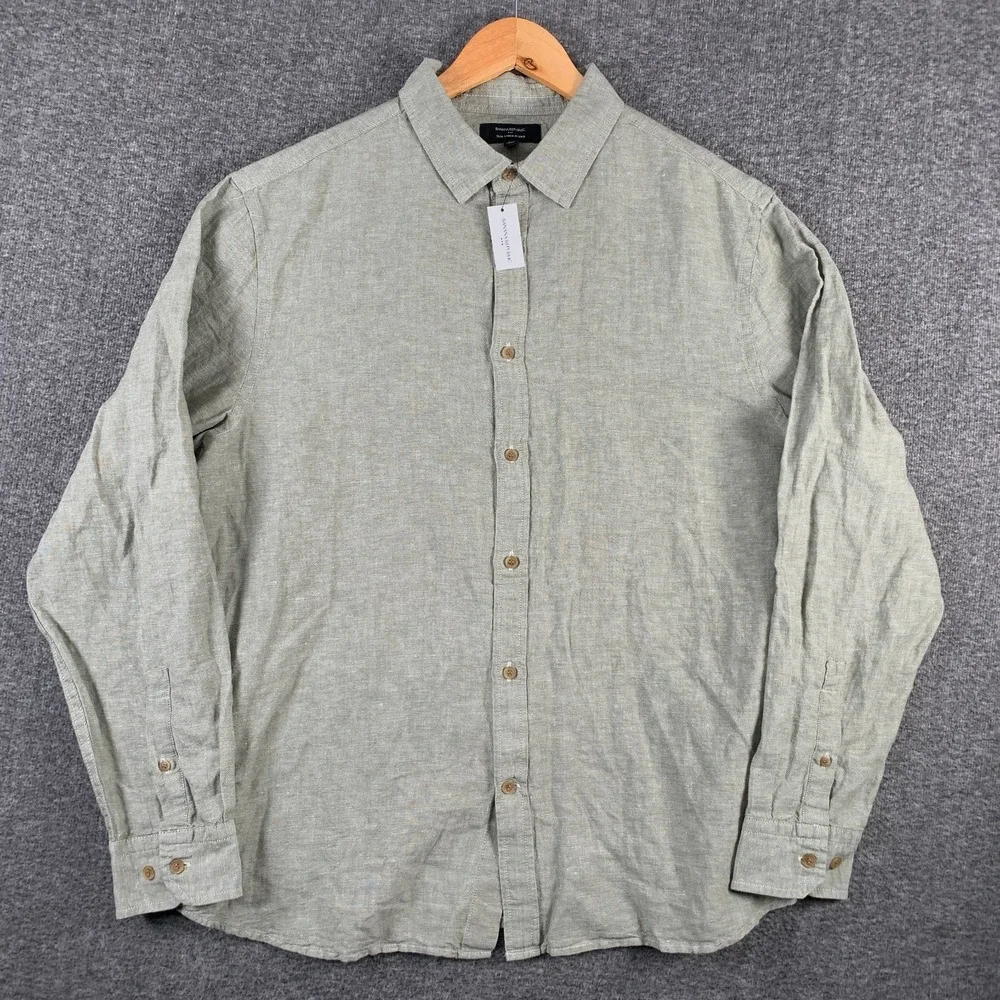 Banana Republic Linen Shirt Men Extra Large Green Bay Leaf Old Money Coastal NEW