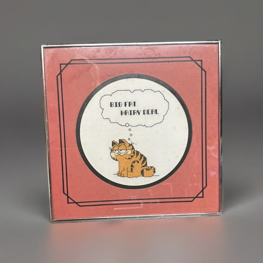 Vintage‎ Garfield Cross Stitch Framed 