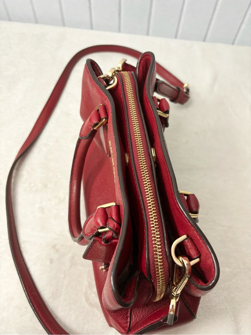 Michael Kors Leather Camille Satchel Cherry Red  with gold‎ hardware