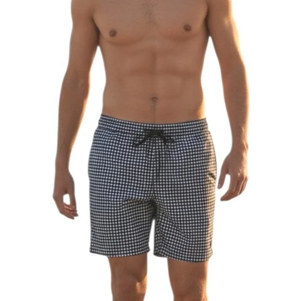 Beach Bros Swim Trunks Mens size Medium Gingham Drawstring Netted‎ 7.5