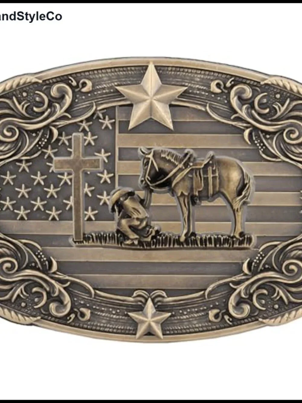 Vintage Western Cowboy Rodeo Cross Prayer Horse Belt Buckle Men