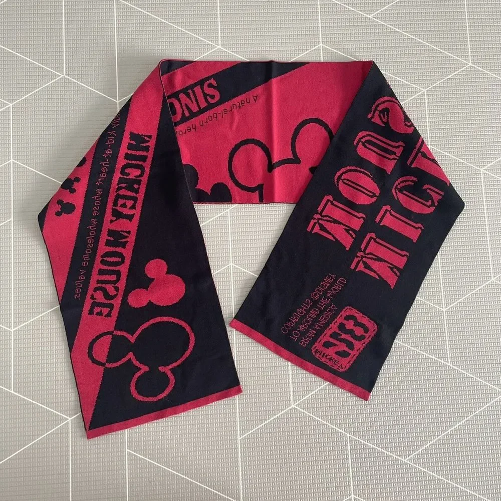 Disney Adult Scarf Mickey Mouse Knit Winter Unisex Red‎ & Black