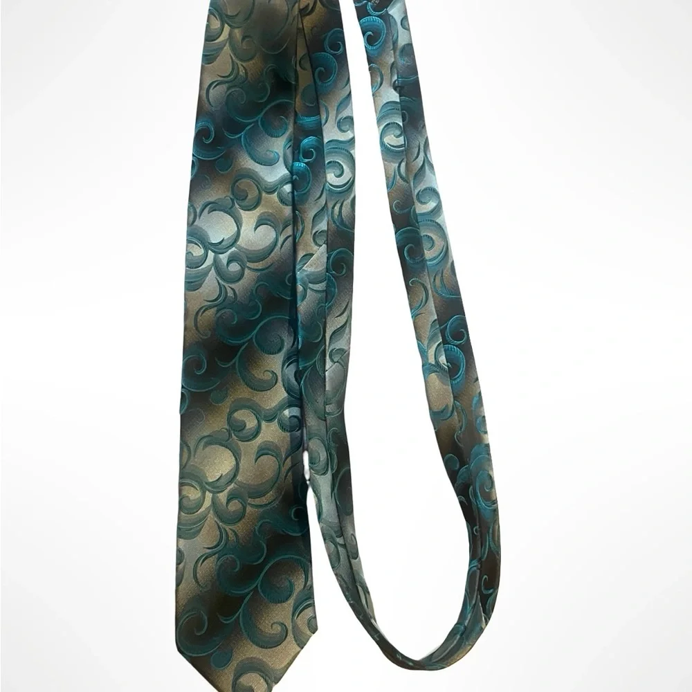 Elegant Swirl Patterned‎ Tie - Teal and silver