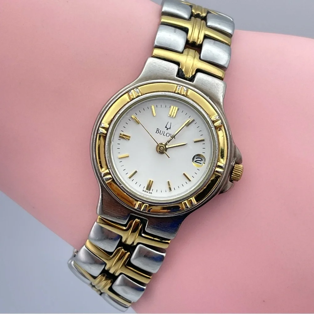 Classic Bulova Two Tone Date Watch Stainless Steel Gold Silver New Battery