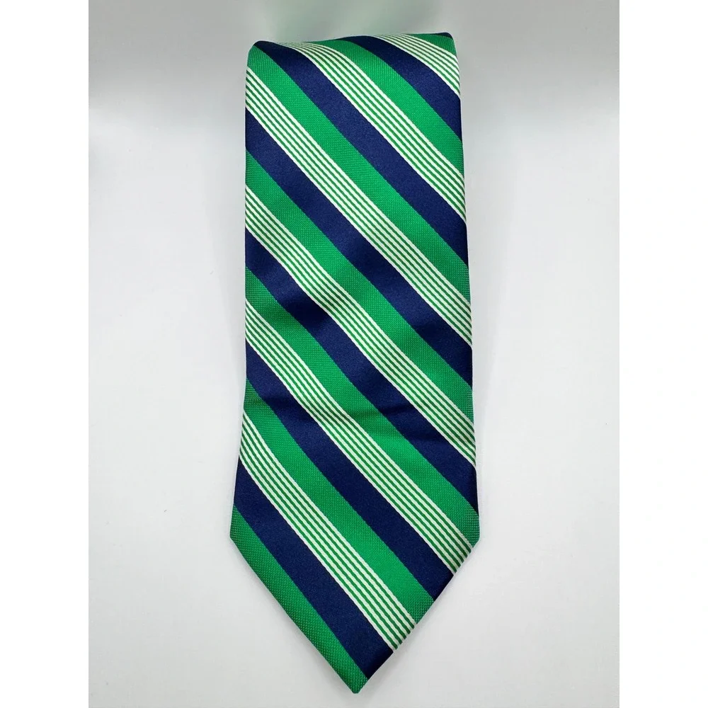 IZOD Necktie Green Blue White‎ Striped Silk Classic Business Men's Tie