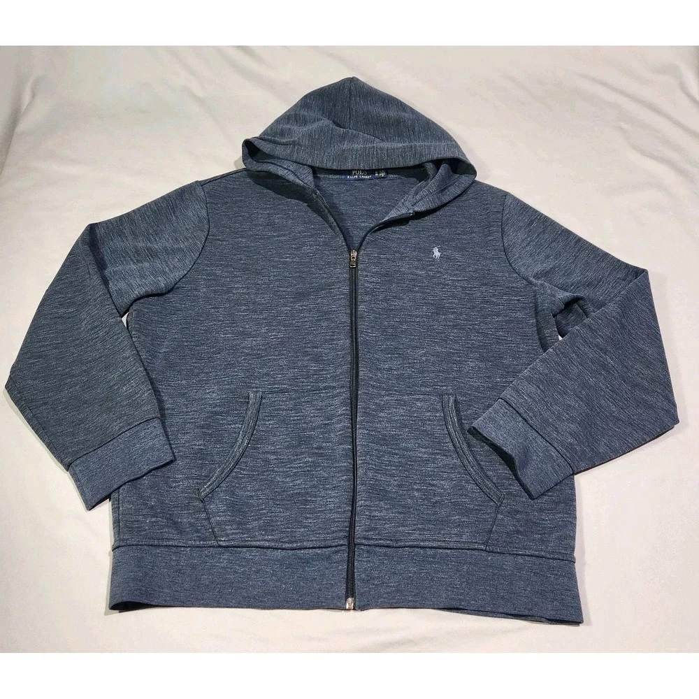 Polo Ralph Lauren Double Knit Full Zip Hoodie Mens XL Blue Eclipse Heather Navy‎