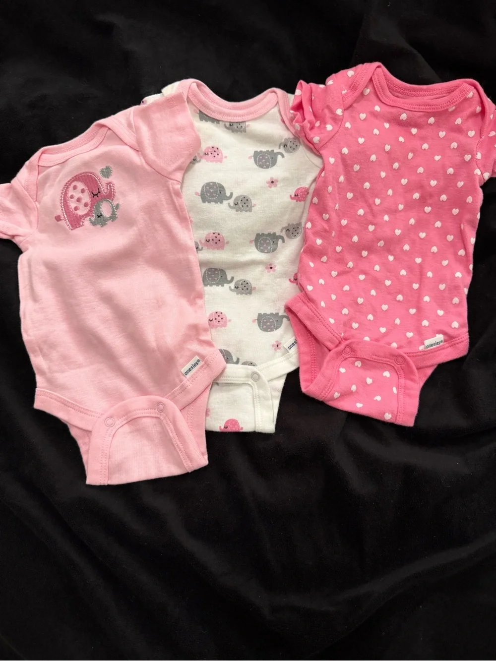 Gerber Pink & White Baby One-Piece Bodysuit Set - Elephants & Hearts