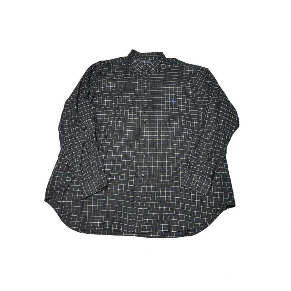 Ralph Lauren Mens 2XLT Tall Classic Fit Button Down Shirt Navy‎ Blue Grid Check