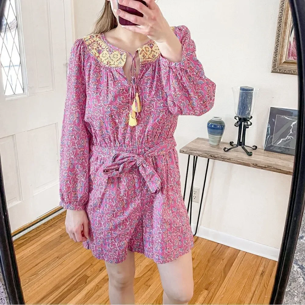 J Crew Embroidered Romper Pink Vines 6