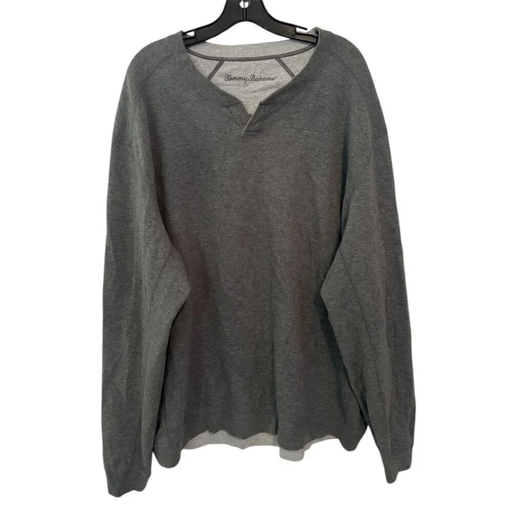 Tommy Bahama Reversible Sweater Gray Cotton Long Sleeves Mens