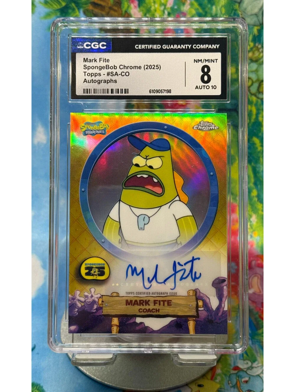 Mark Fite Coach Auto #SA-CO 2025 Topps Chrome SpongeBob Autograph CGC 8 Auto 10
