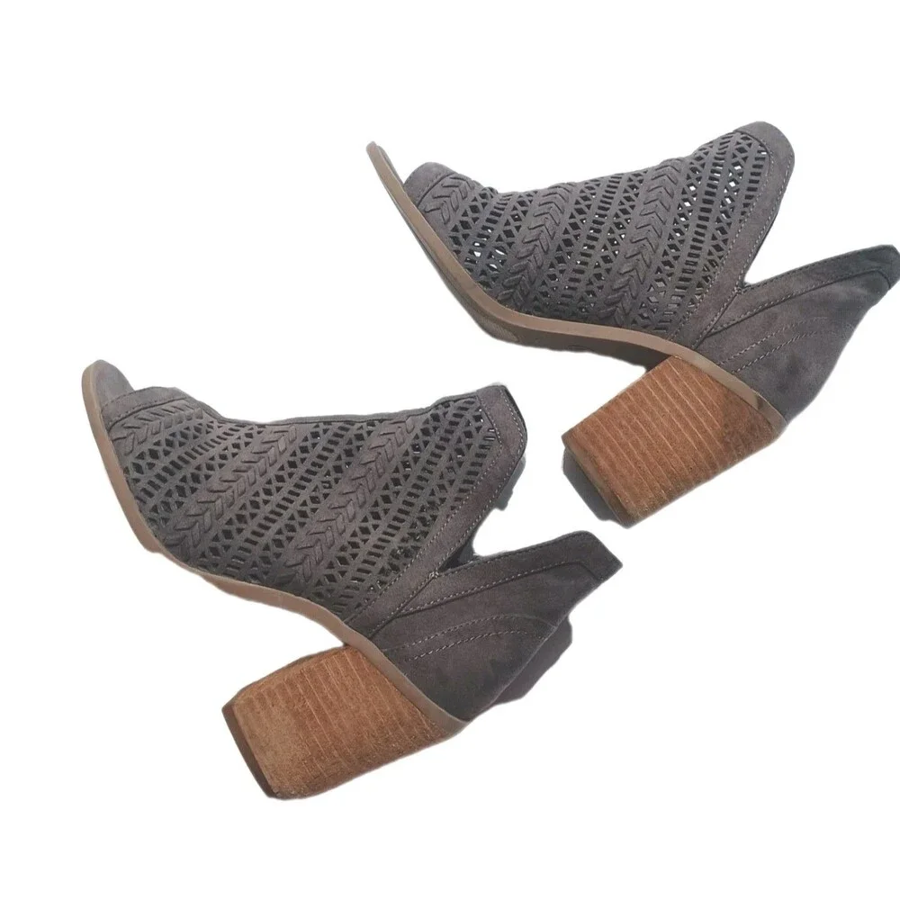Steve Madden  Gray Perforated Cutout Open Toe Booties Women's Size 6