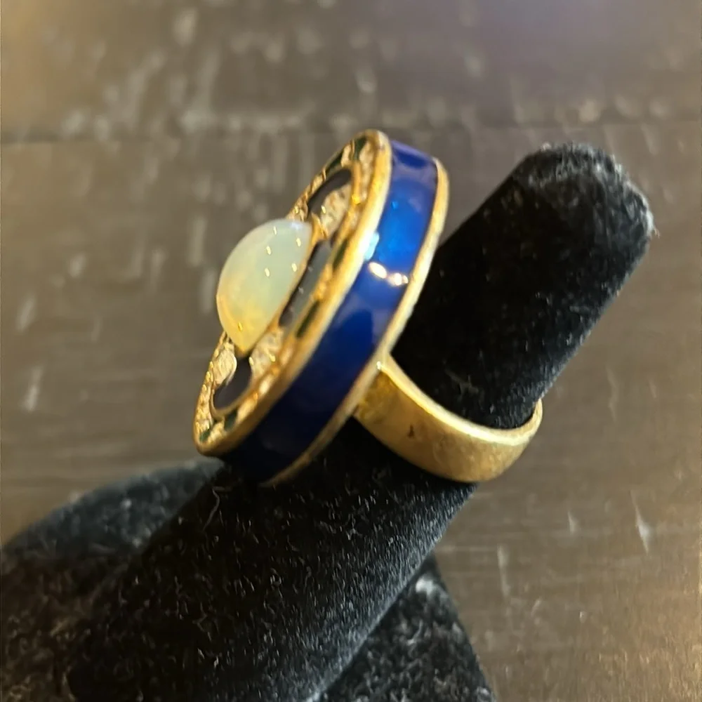 Lia Sophia Royal Blue Elegant Gold Green Statement Enamel Rhinestone Ring