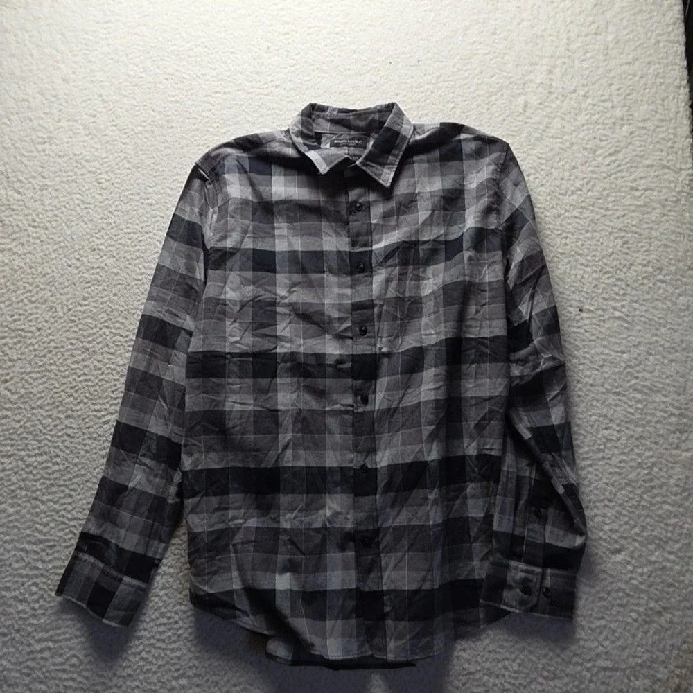 Banana Republic Shirt Mens XL Gray Plaid Flannel Long Sleeve Slim Fit Button-Up